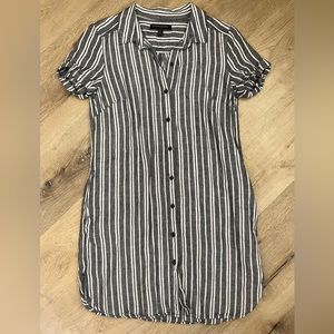 Banana Republic womens 0 Petite roll cuff SS button up linen collar shirt dress